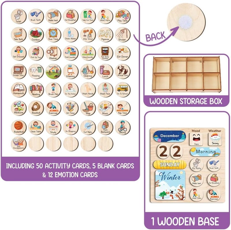 TinyKidz Store Wooden Daily Routine Chart, Kid Calendar, Routine Chart for Toddlers, Morning Bedtime Routine Chart for Toddlers (06) - Image 4